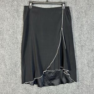 Mayle Silk Skirt Womens Size 4 Black Asymmetrical Ruffle Hem Slip Skirt USA
